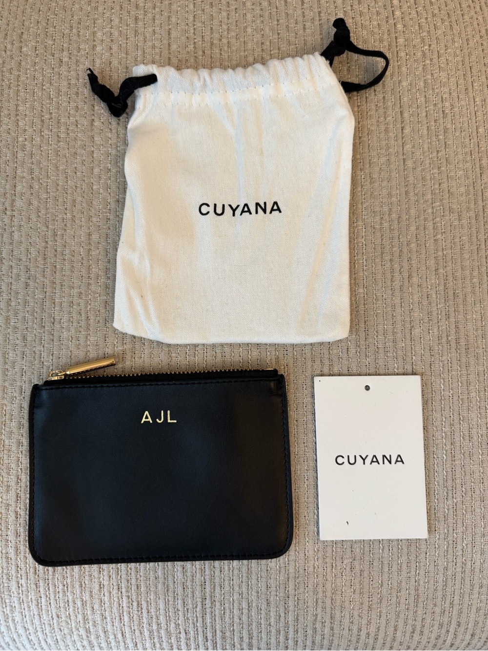 Cuyana Black Leather Zip Card Wallet with Gold Monogram - Picture 6 of 6